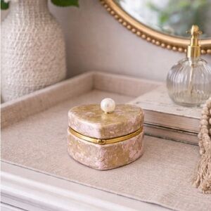 Handcrafted hand painted artisan ceramic pink gold jewelry trinket box